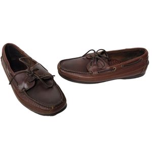 Minnetonka Brown Leather Boat Moccasin Shoes Size 12
